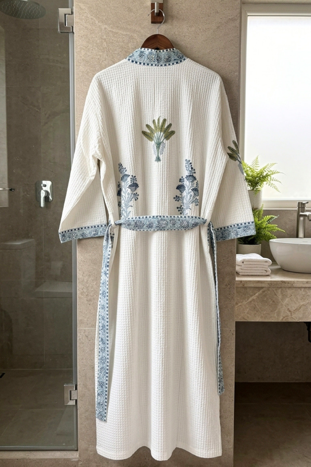 Palm & Indigo Muse Hand Block Printed Waffle Cotton Bathrobe