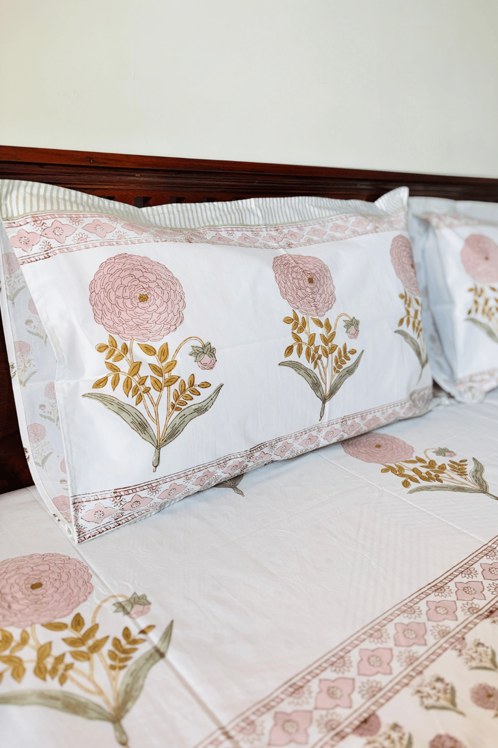Rose Meadow Handblock Printed Percale Cotton Bedsheet