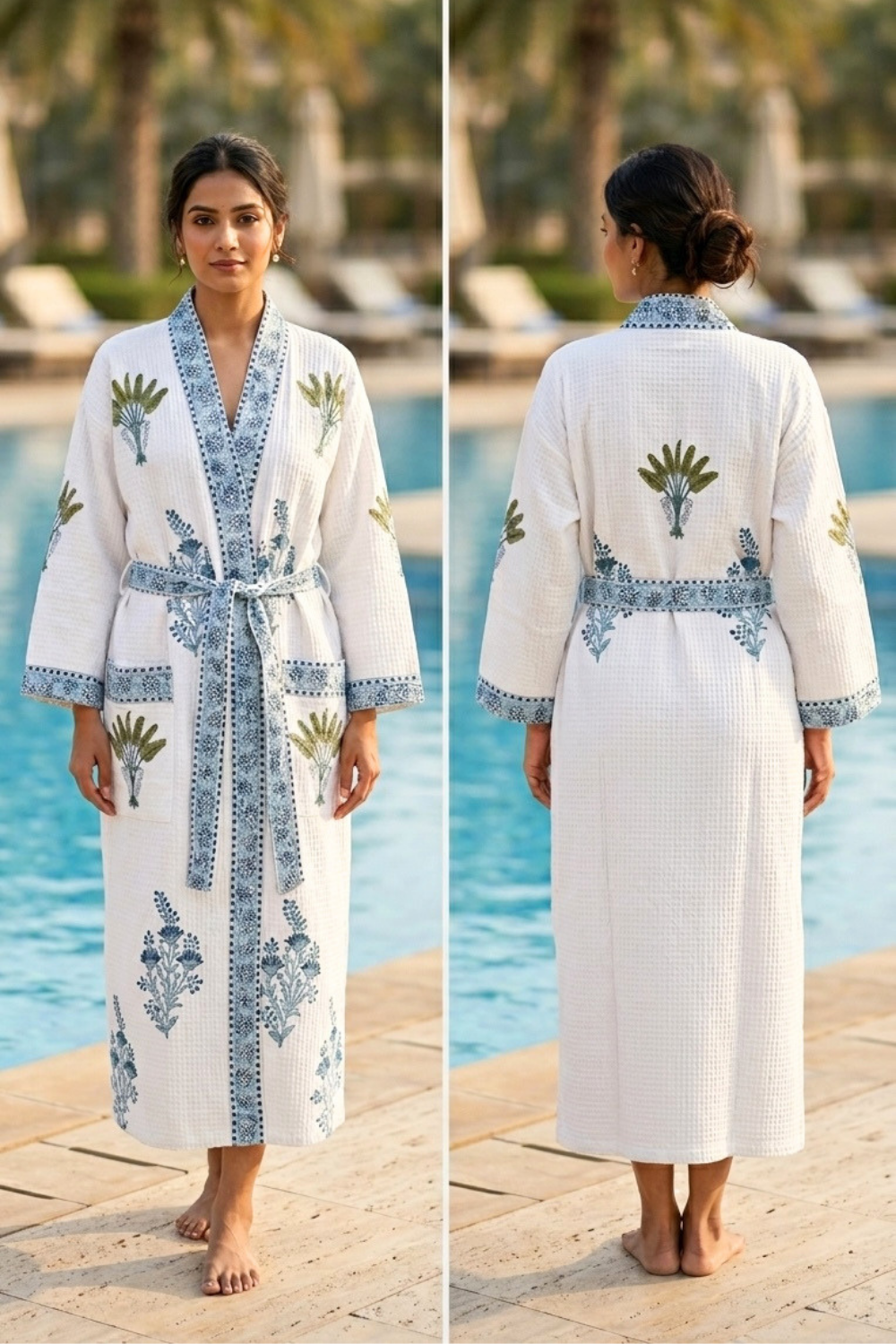 Palm & Indigo Muse Hand Block Printed Waffle Cotton Bathrobe
