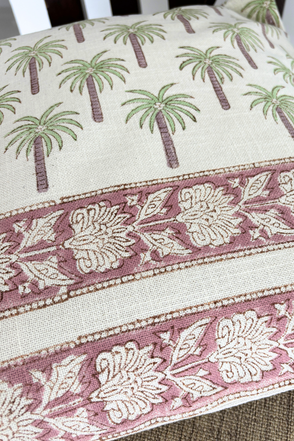 Mauve Palms Hand Block Printed Slub Cotton Cushion Cover- Set of 2