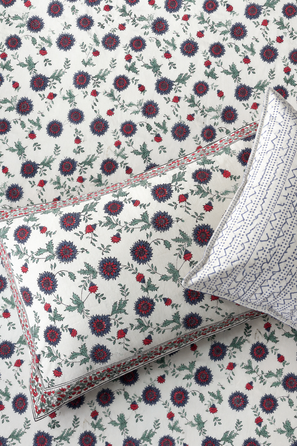 Indigo Dahlia Handblock Printed Cotton Bedsheet