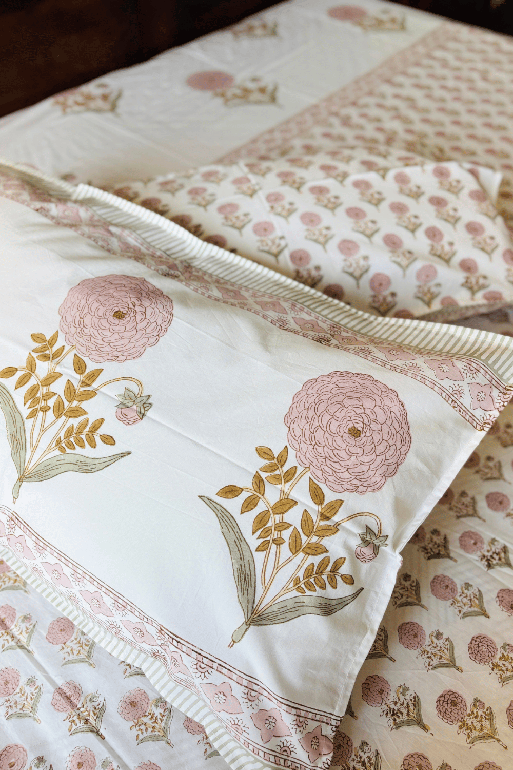 Rose Meadow Handblock Printed Percale Cotton Bedsheet