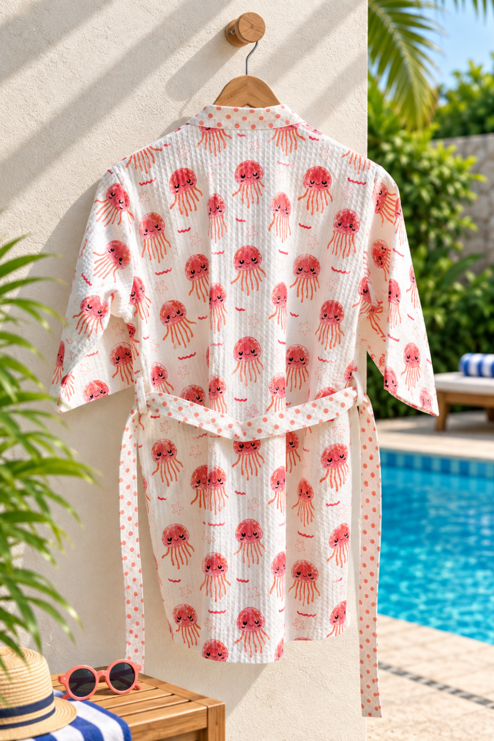 Jelly Splash Handblock Printed Waffle Cotton Kids Bathrobe