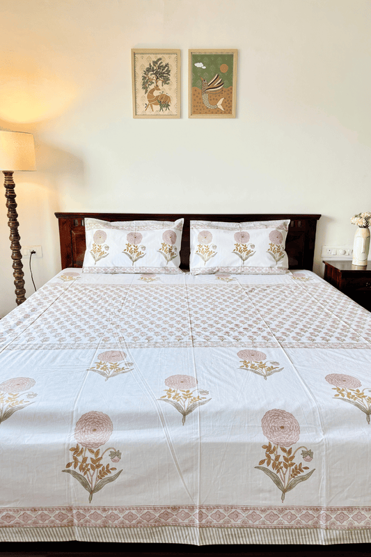 Rose Meadow Handblock Printed Percale Cotton Bedsheet