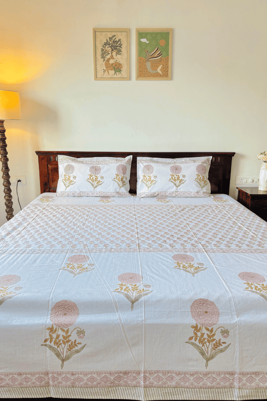 Rose Meadow Handblock Printed Percale Cotton Bedsheet