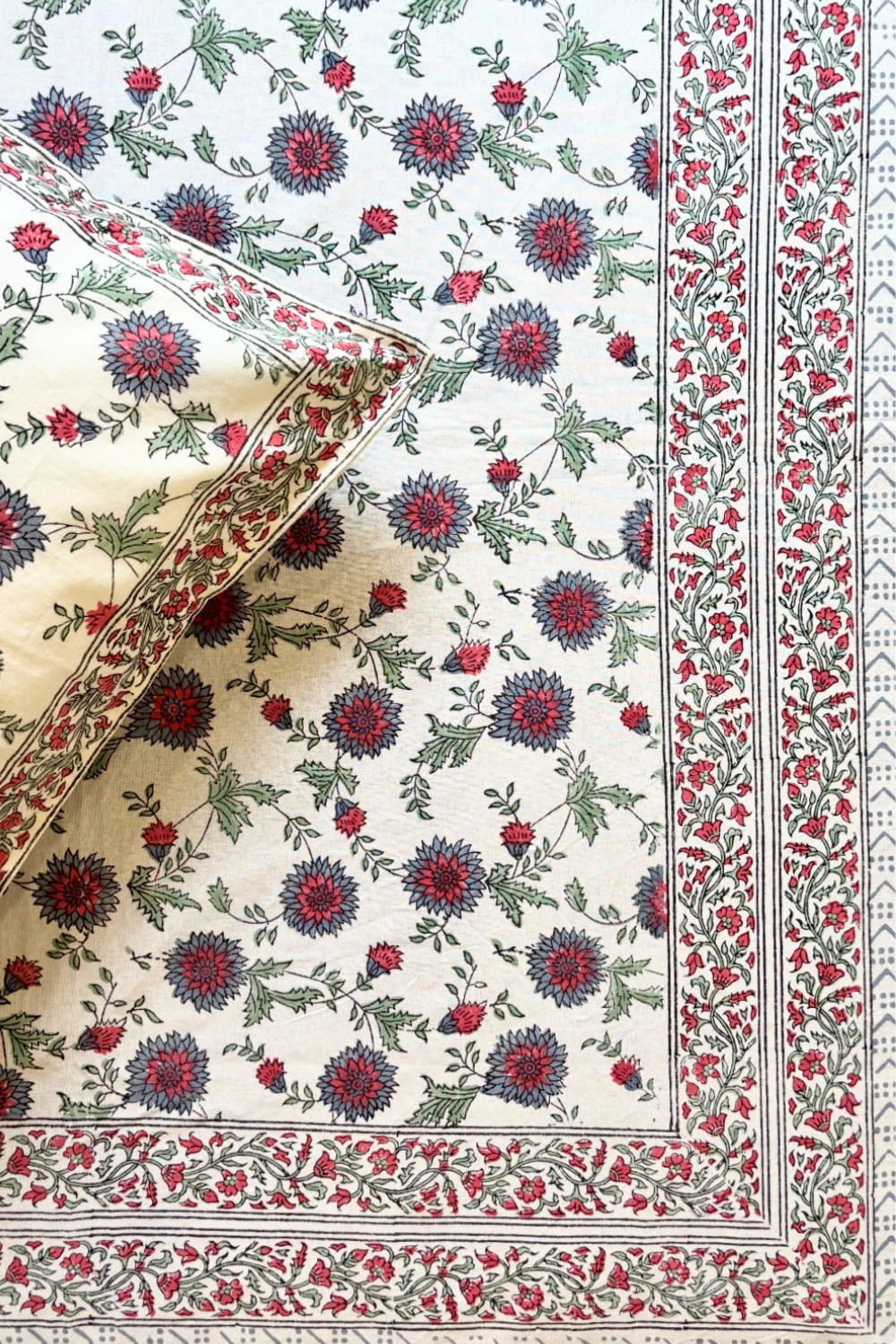 Indigo Dahlia Handblock Printed Cotton Bedsheet
