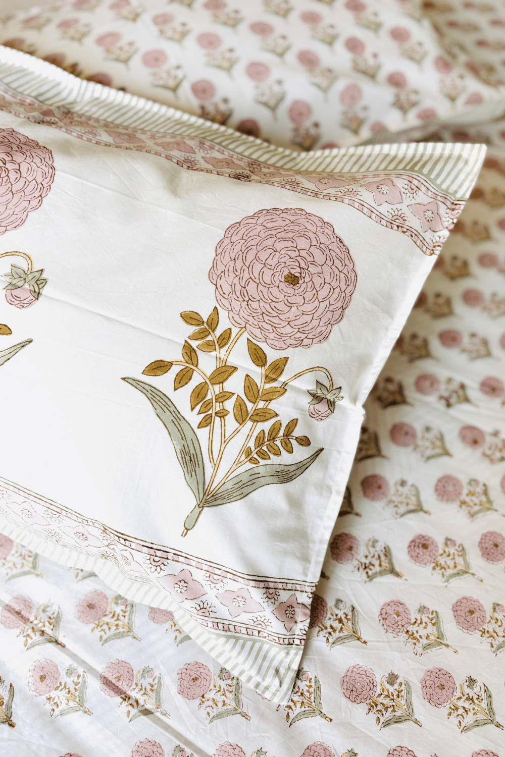 Rose Meadow Handblock Printed Percale Cotton Bedsheet