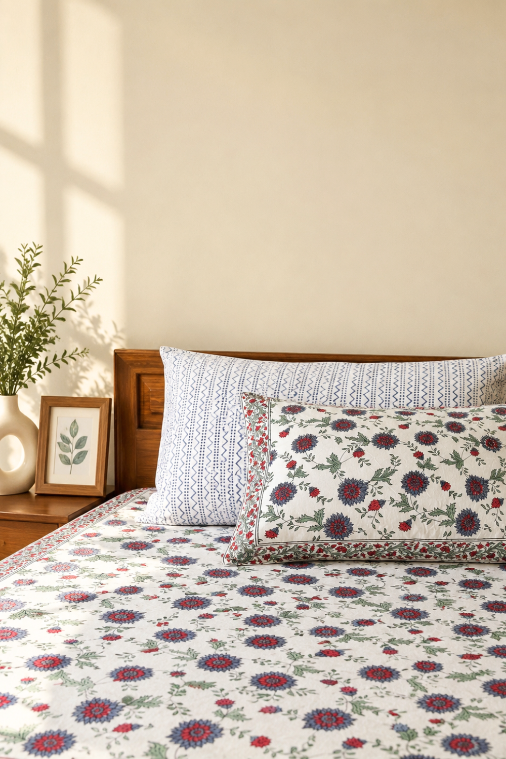 Indigo Dahlia Handblock Printed Cotton Bedsheet