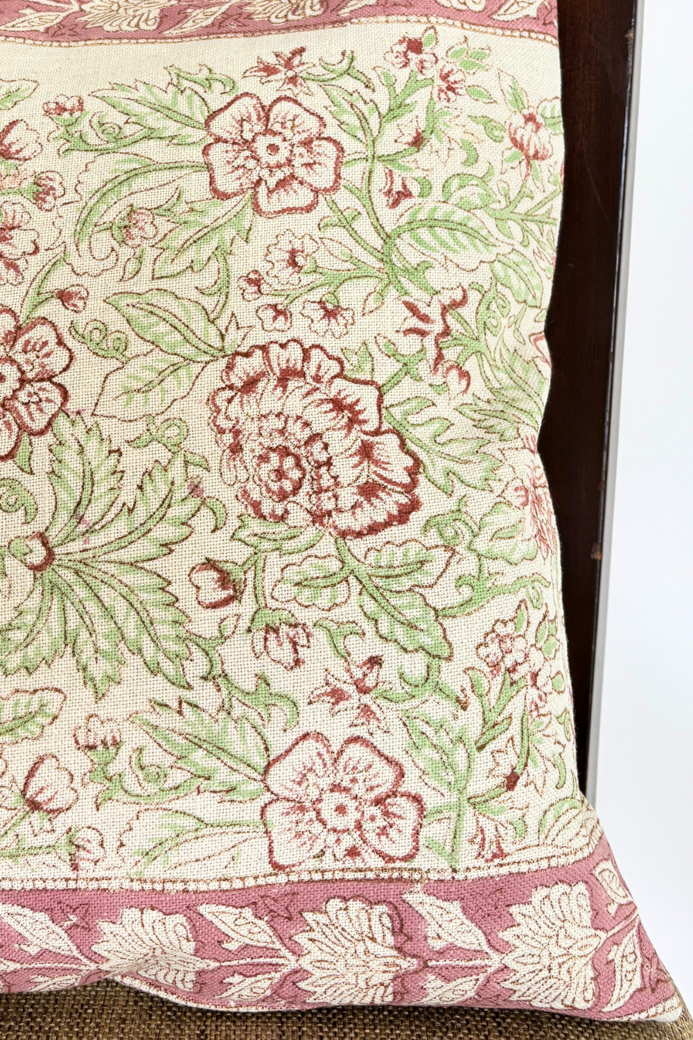 Rosewood Garden Hand Block Printed Slub Cotton Cushion Cover- Set of 2