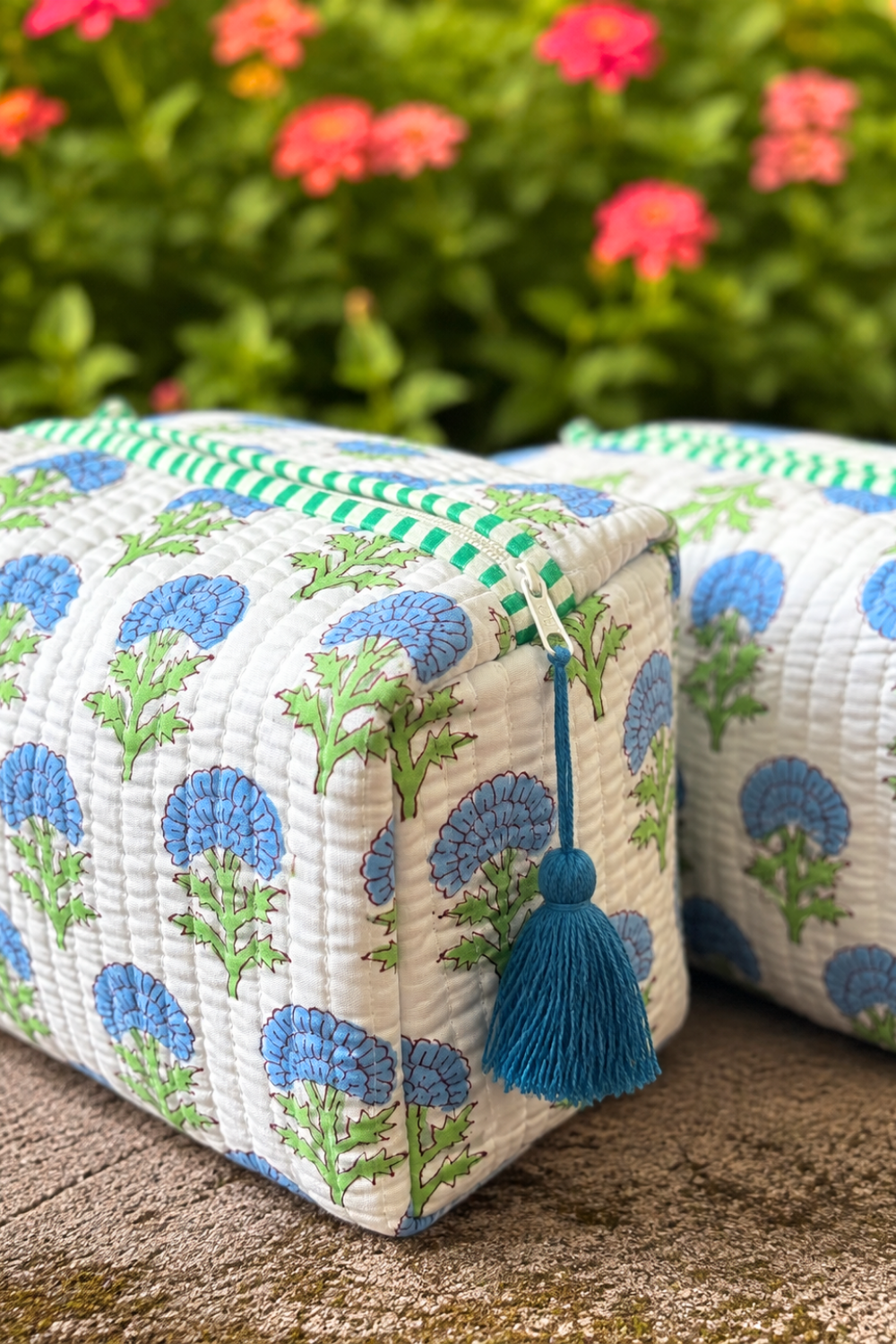 Aqua Blue Quilted Cotton Travel Pouches – Set of 3