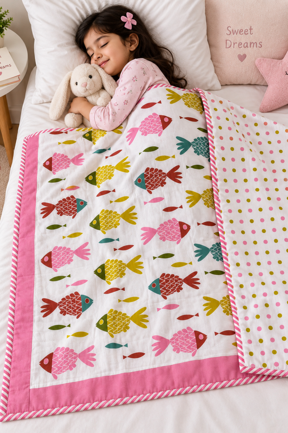 Fishtail Dreams Handblock Printed Reversible Mulmul Kids Dohar