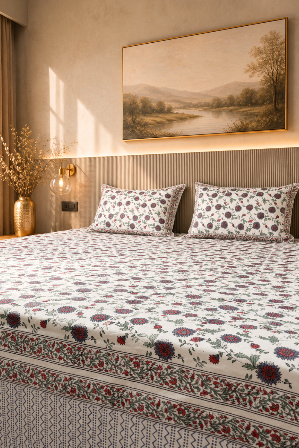 Indigo Dahlia Handblock Printed Cotton Bedsheet
