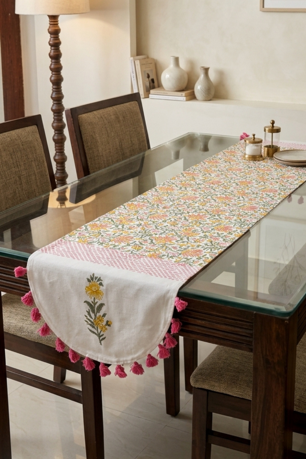 Petal Pop Handblock Printed Cotton Canvas Table Runner