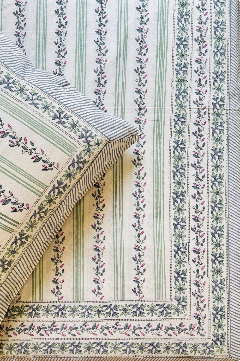 Sage Vine Handblock Printed Cotton Bedsheet