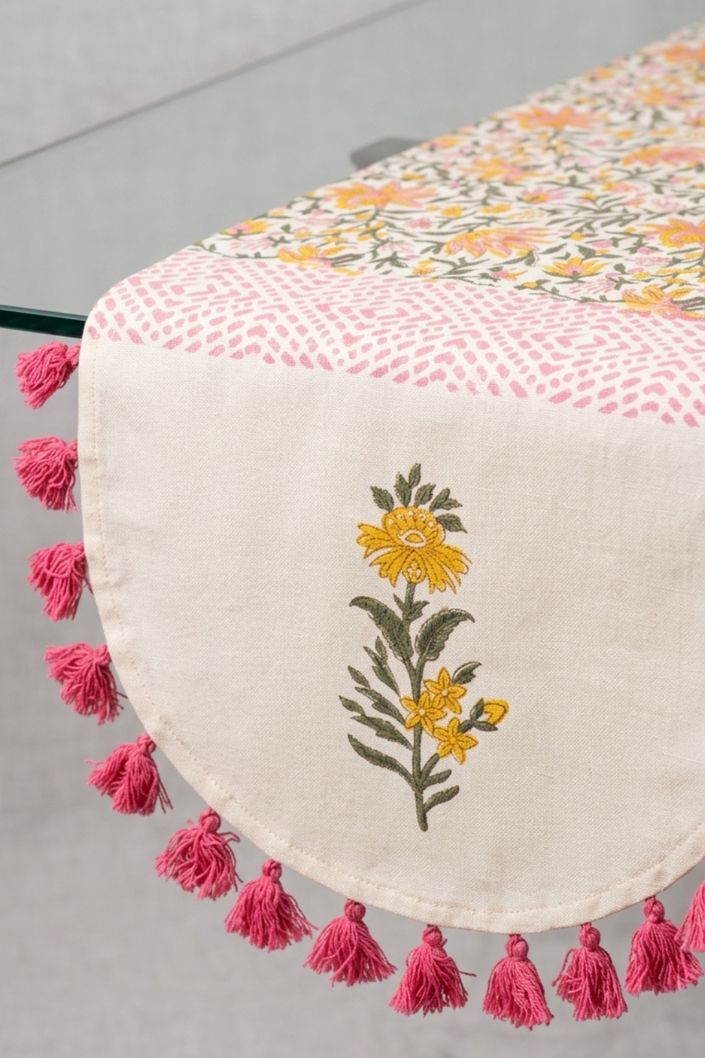 Petal Pop Handblock Printed Cotton Canvas Table Runner