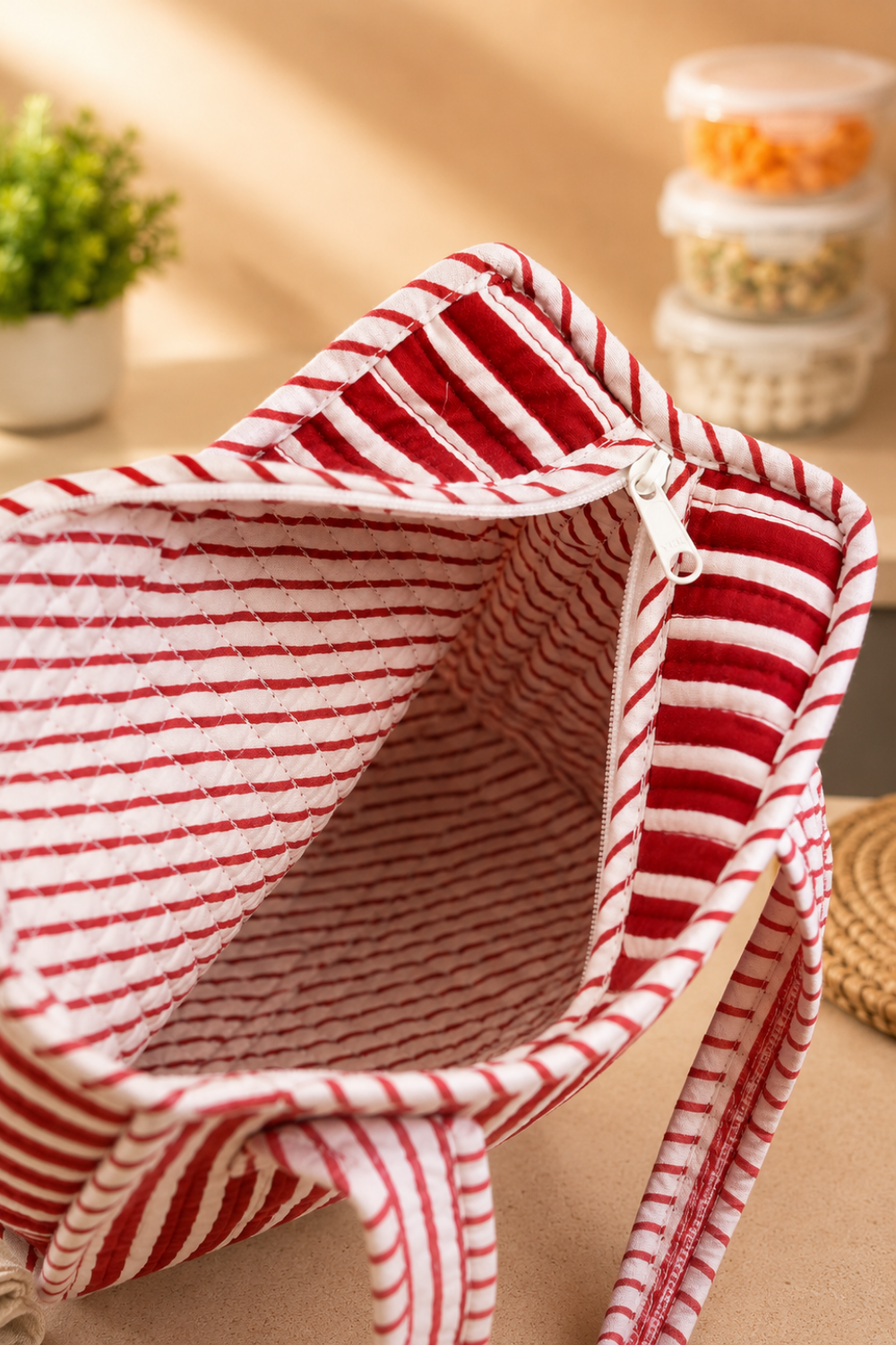 Ruby Hearts Quilted Cotton Lunch Bag