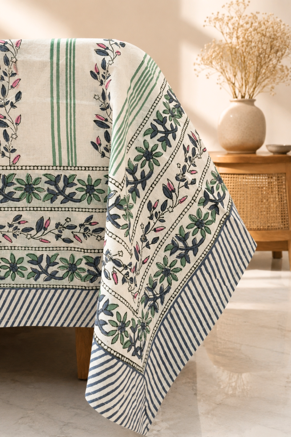 Sage Vine Handblock Printed Cotton Bedsheet