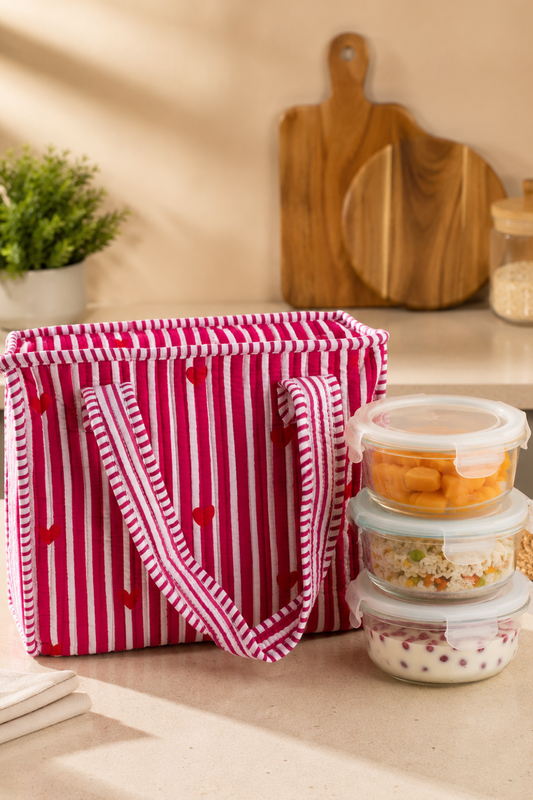 Berry Blush Quilted Cotton Lunch Bag