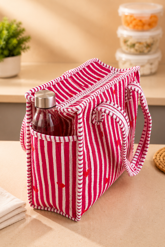 Berry Blush Quilted Cotton Lunch Bag