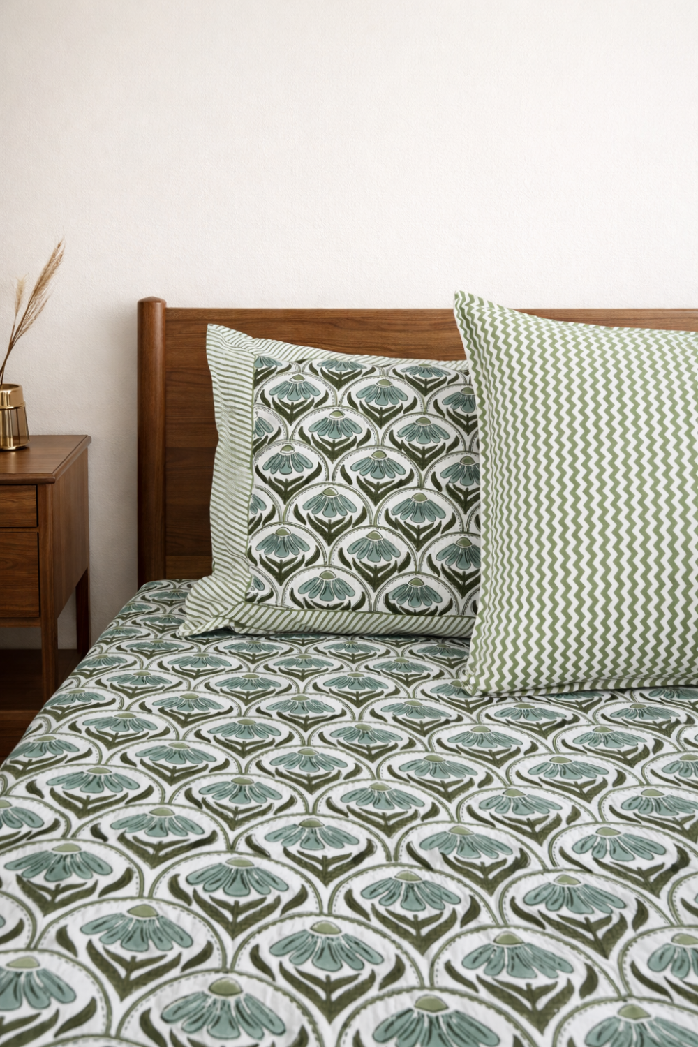 Verdant Blossom Handblock Printed Cotton Bedsheet
