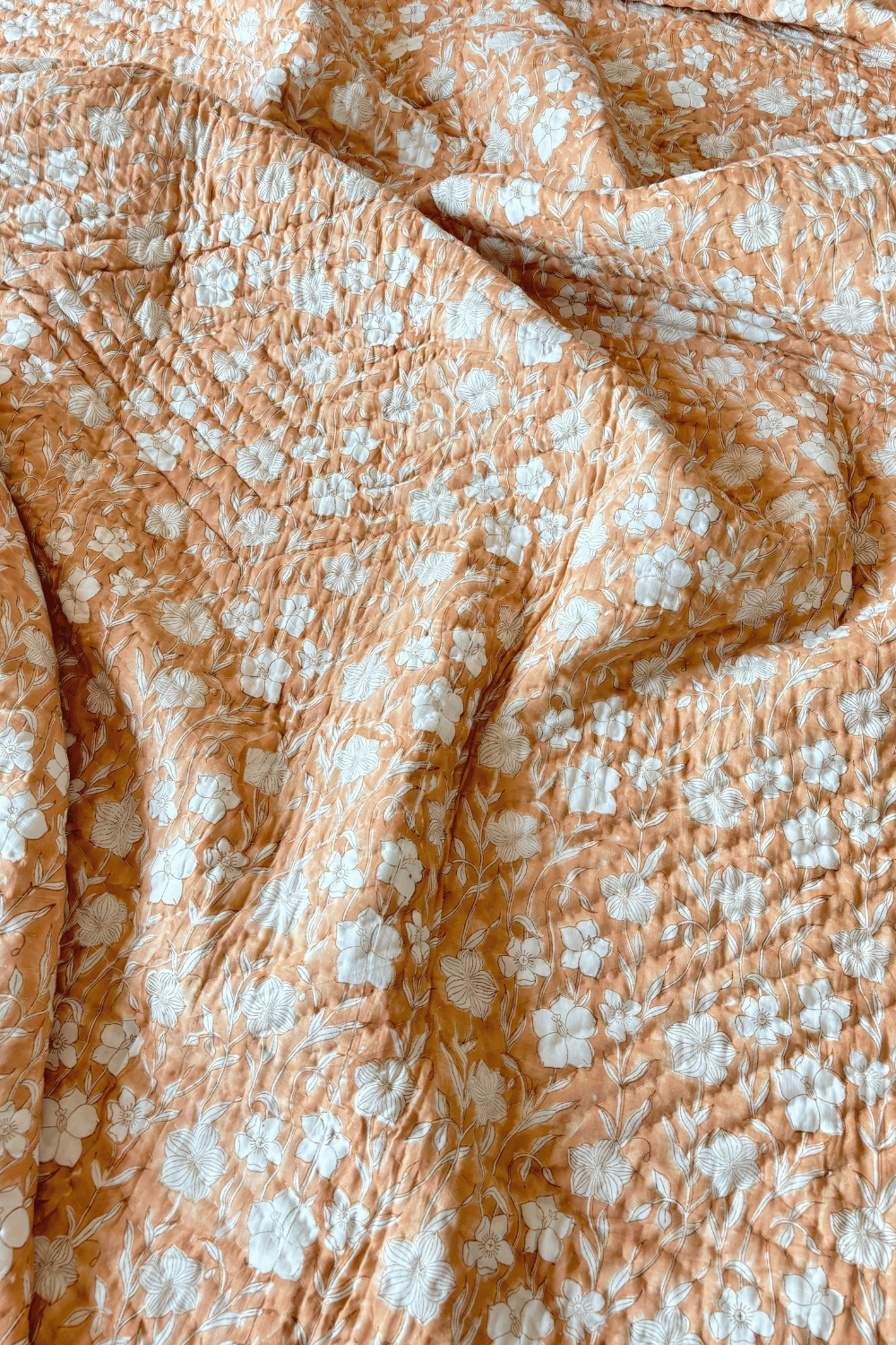 Apricot Bloom Handblock Printed Reversible Mulmul Cotton Quilt Double