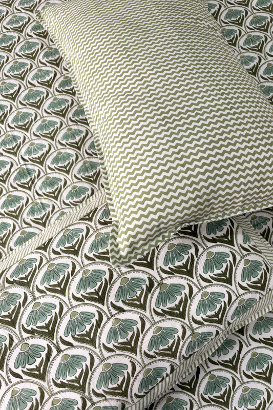 Verdant Blossom Handblock Printed Cotton Bedsheet