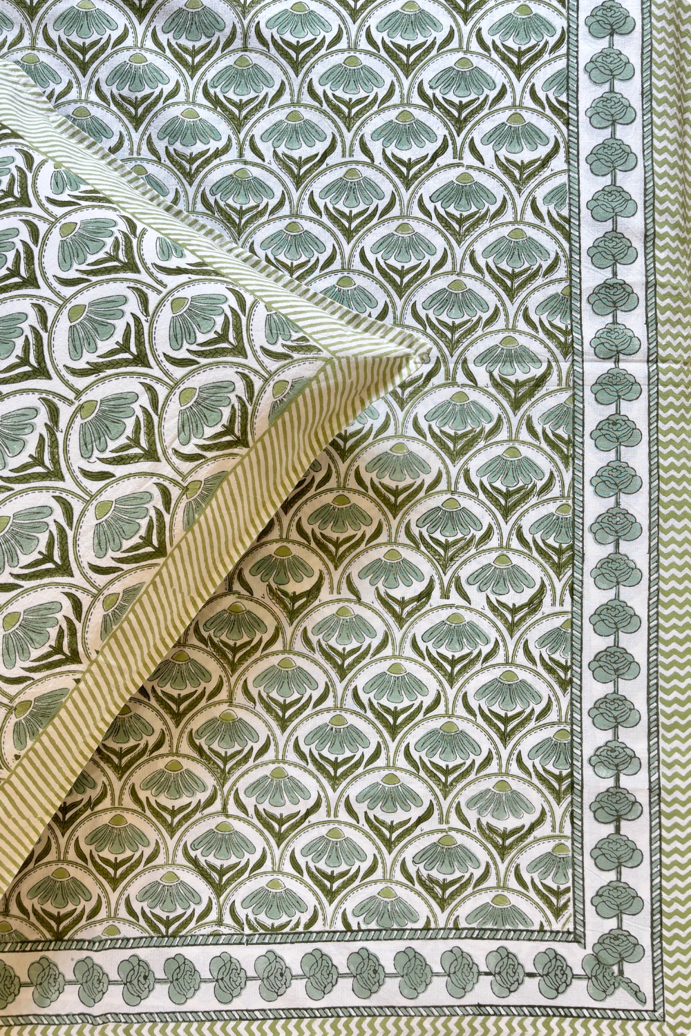 Verdant Blossom Handblock Printed Cotton Bedsheet