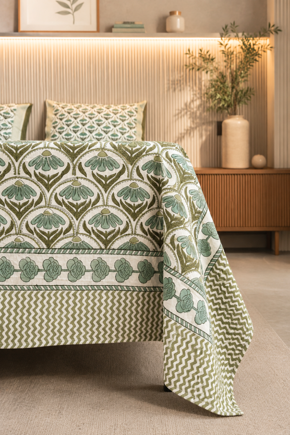 Verdant Blossom Handblock Printed Cotton Bedsheet