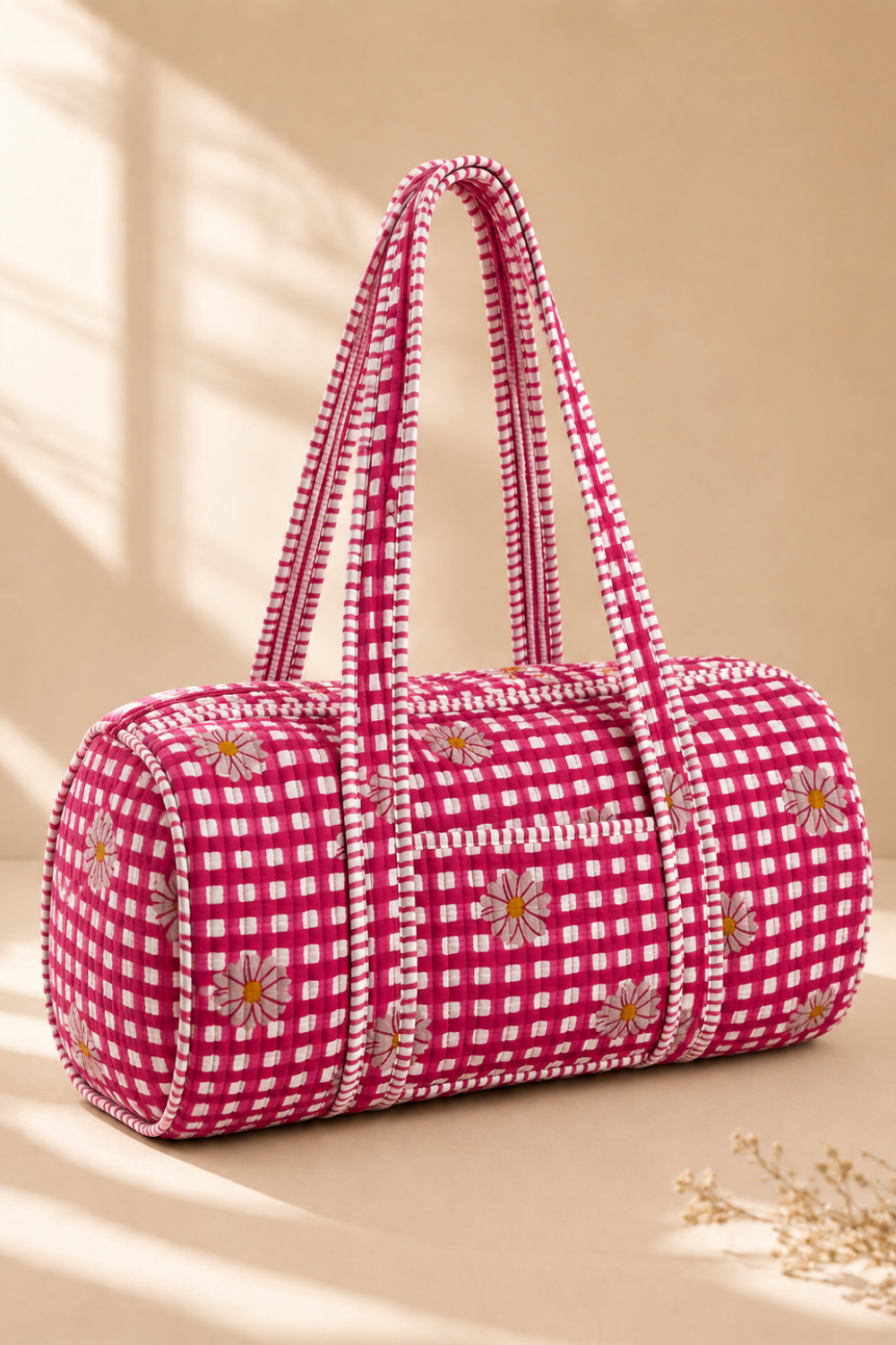 Daisy Meadow Quilted Handblock Printed Cotton Duffle Bag