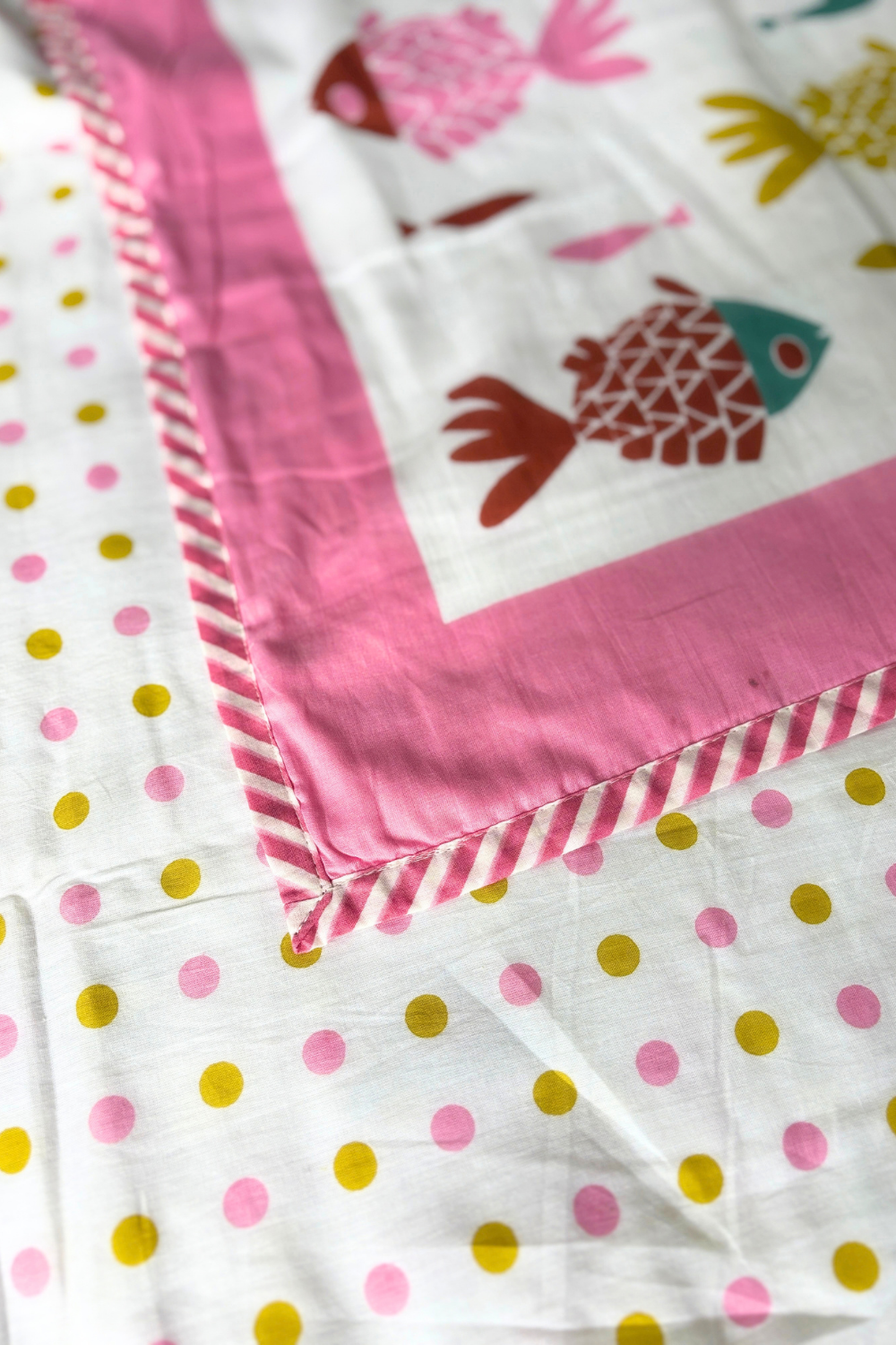 Fishtail Dreams Handblock Printed Reversible Mulmul Kids Dohar