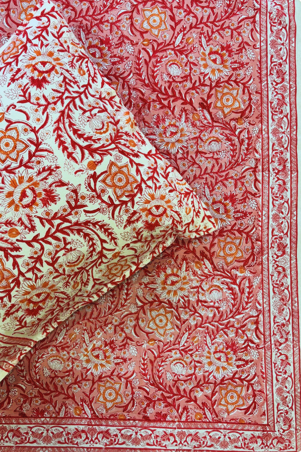 Crimson Botanical Handblock Printed Cotton Bedsheet