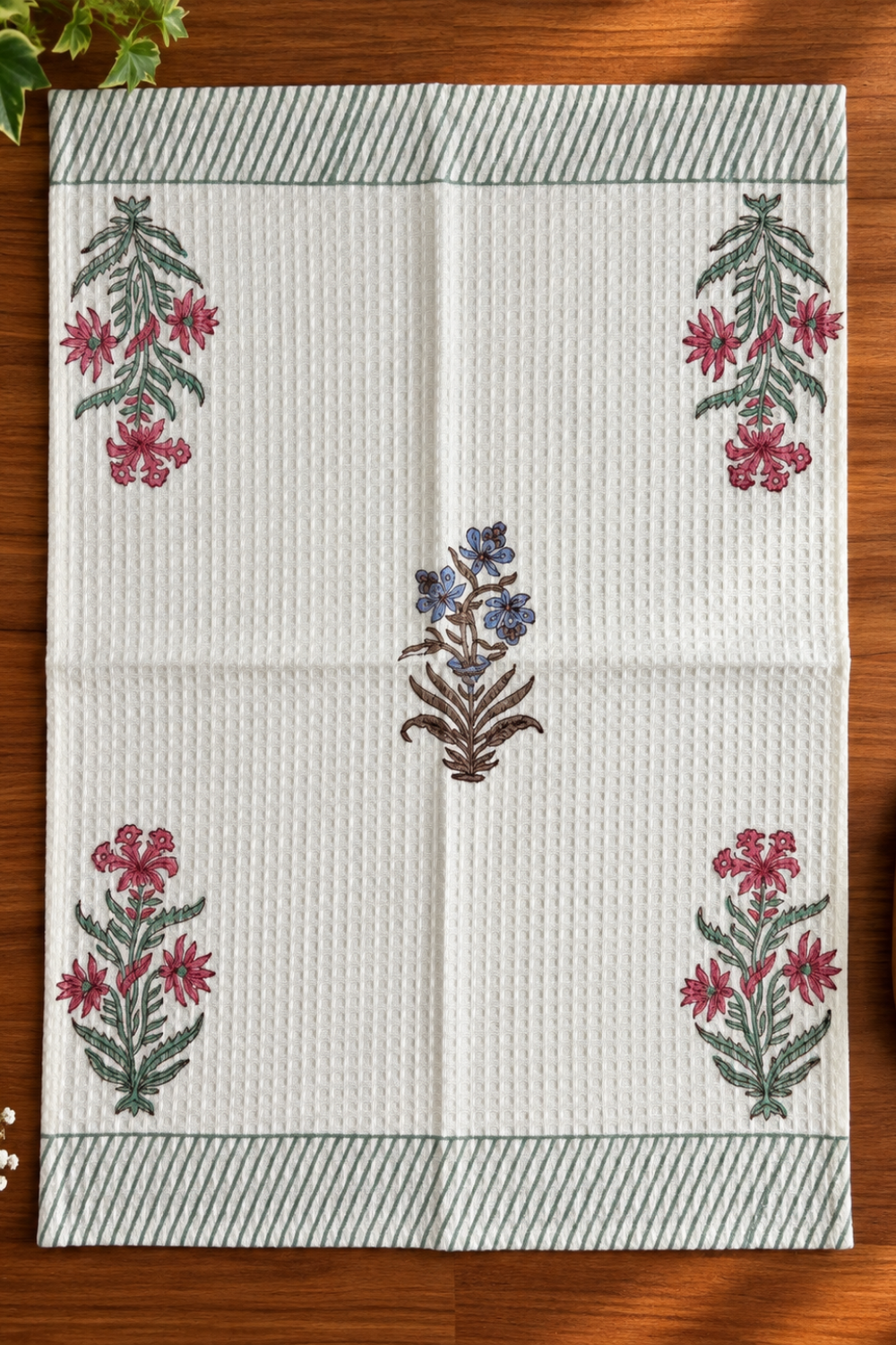 Garden Hush Handblock Printed Waffle Cotton Hand Towel- Set of 2