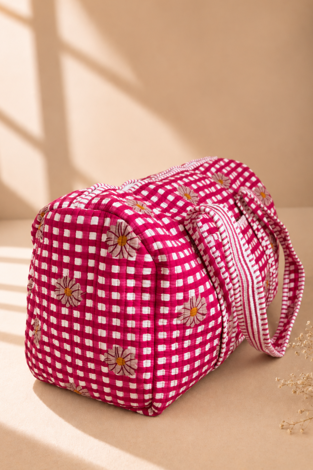 Daisy Meadow Quilted Handblock Printed Cotton Duffle Bag
