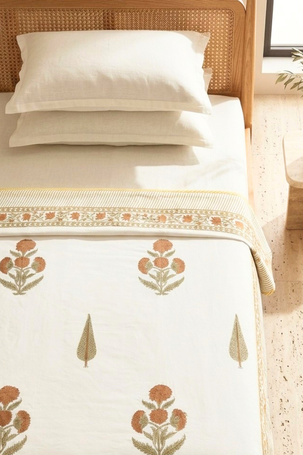 Sienna Bloom Handblock Printed Reversible Mulmul Dohar
