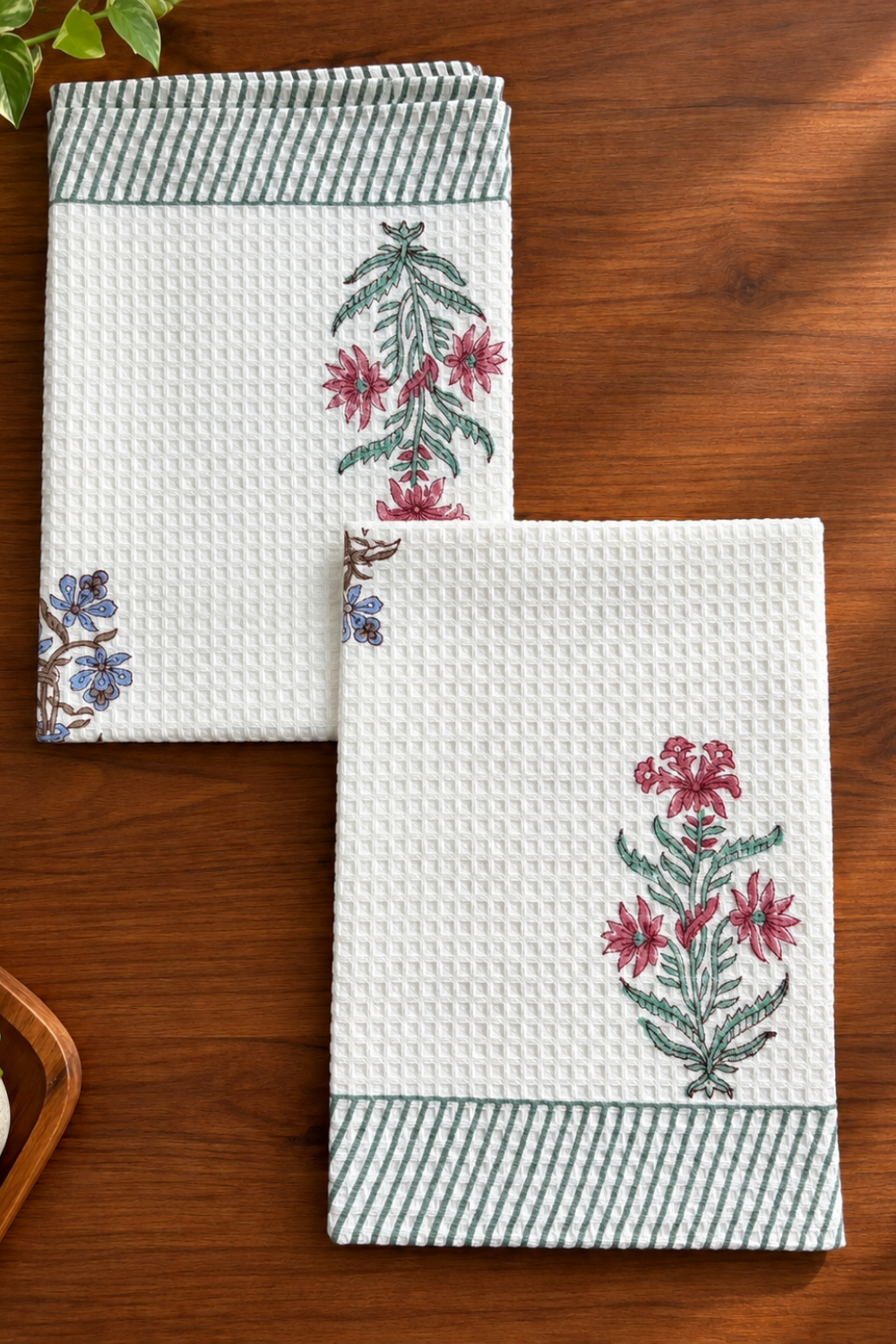 Garden Hush Handblock Printed Waffle Cotton Hand Towel- Set of 2