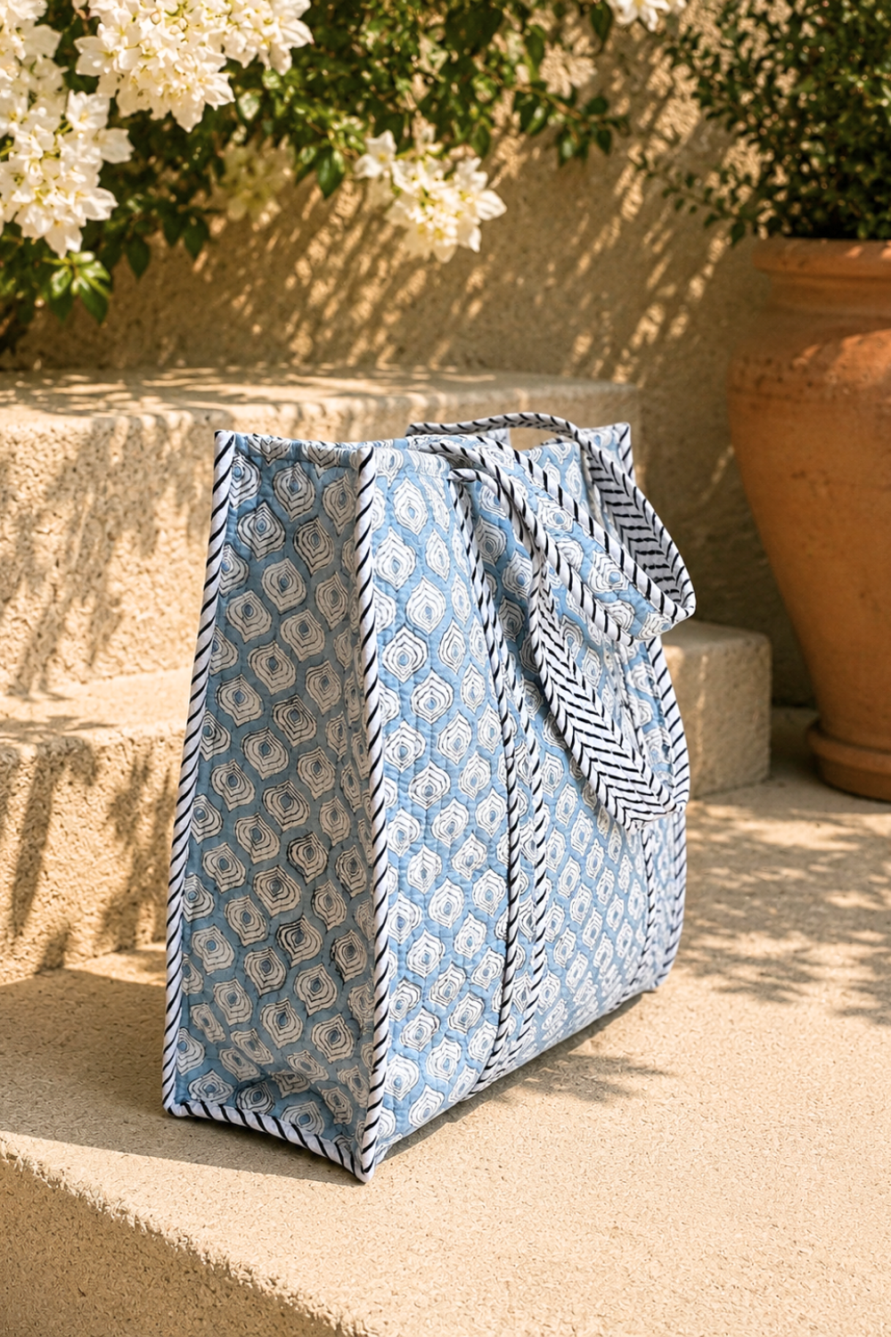 Azure Mosaic Quilted Cotton Tote Bag