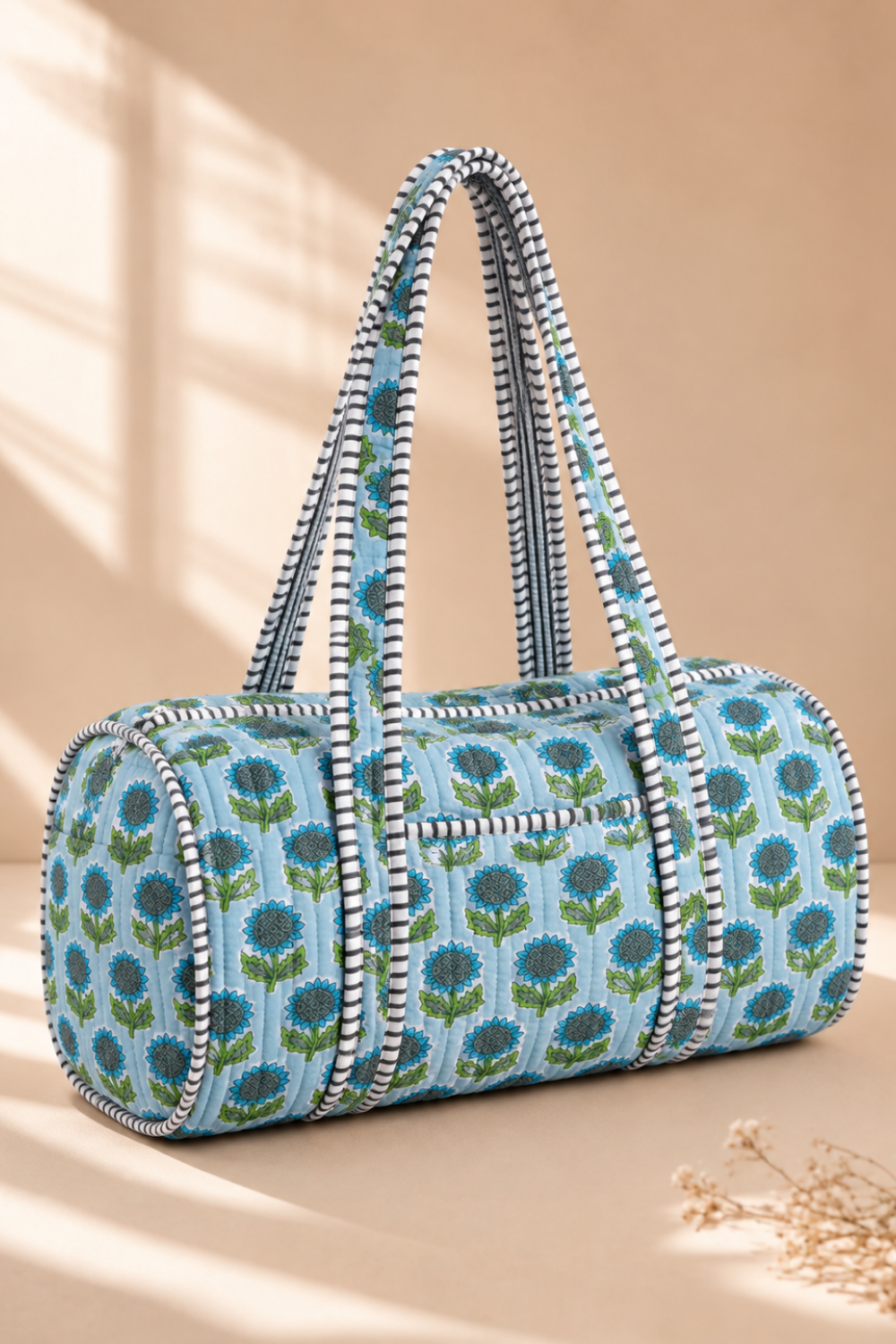 Botanical Trail Quilted Handblock Printed Cotton Duffle Bag
