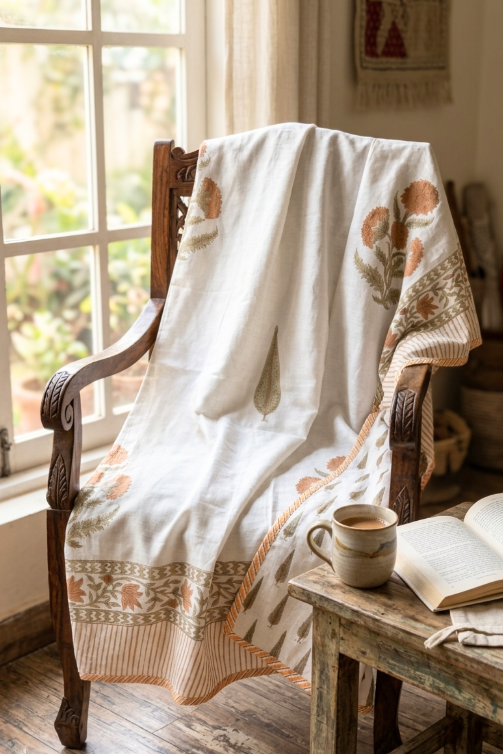 Sienna Bloom Handblock Printed Reversible Mulmul Dohar