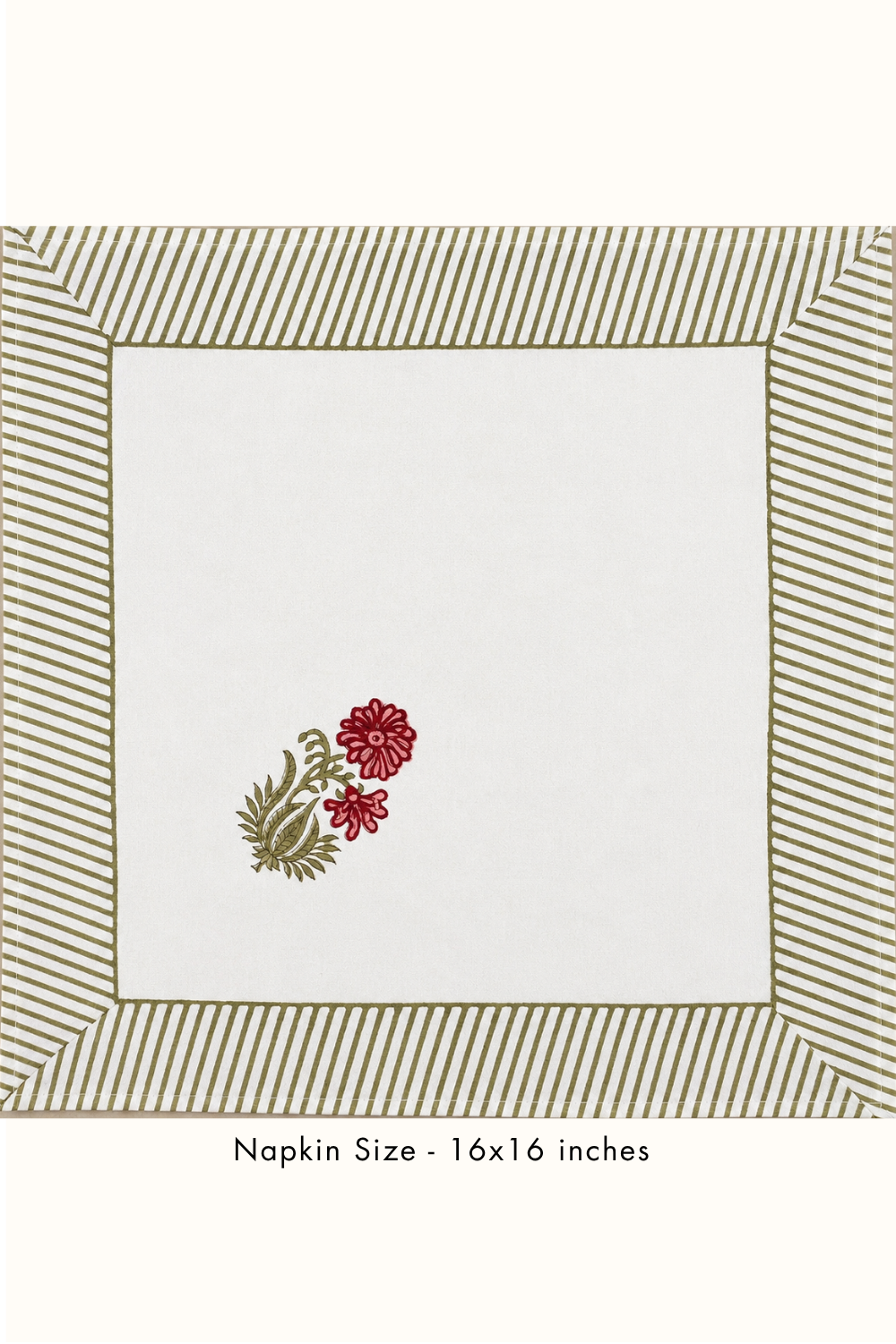 Olive Blossom Handblock Printed Canvas Table Mats & Napkins Set