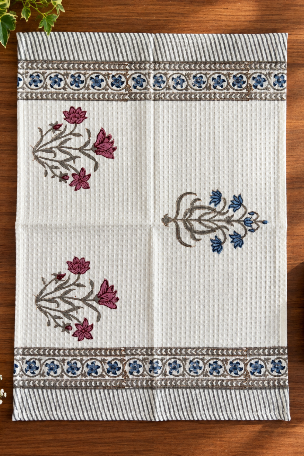 Dust & Dahlia Handblock Printed Waffle Cotton Hand Towel- Set of 2