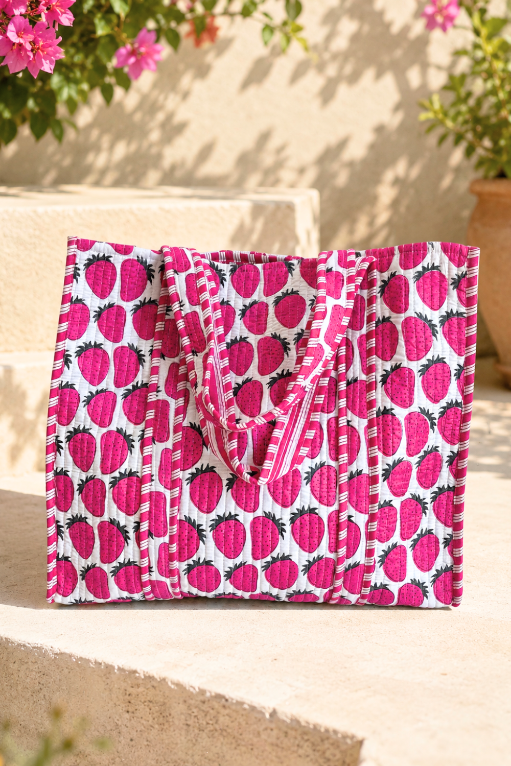 Berry Bliss Quilted Cotton Tote Bag