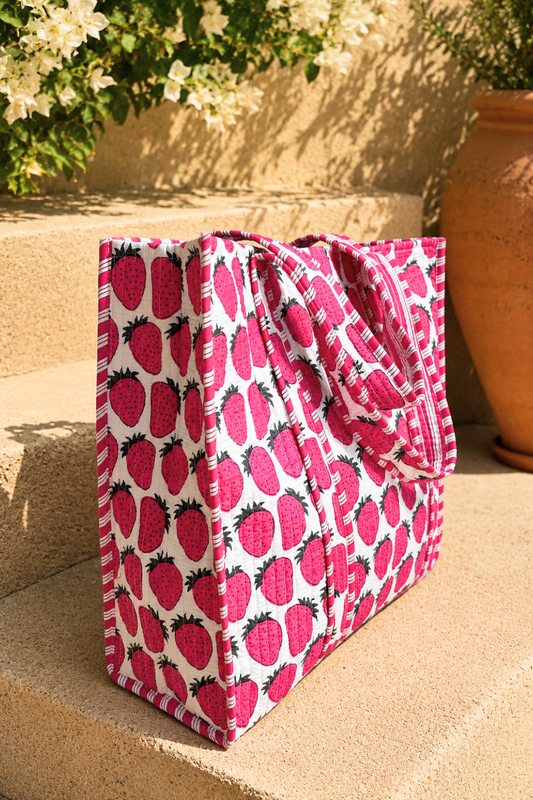 Berry Bliss Quilted Cotton Tote Bag