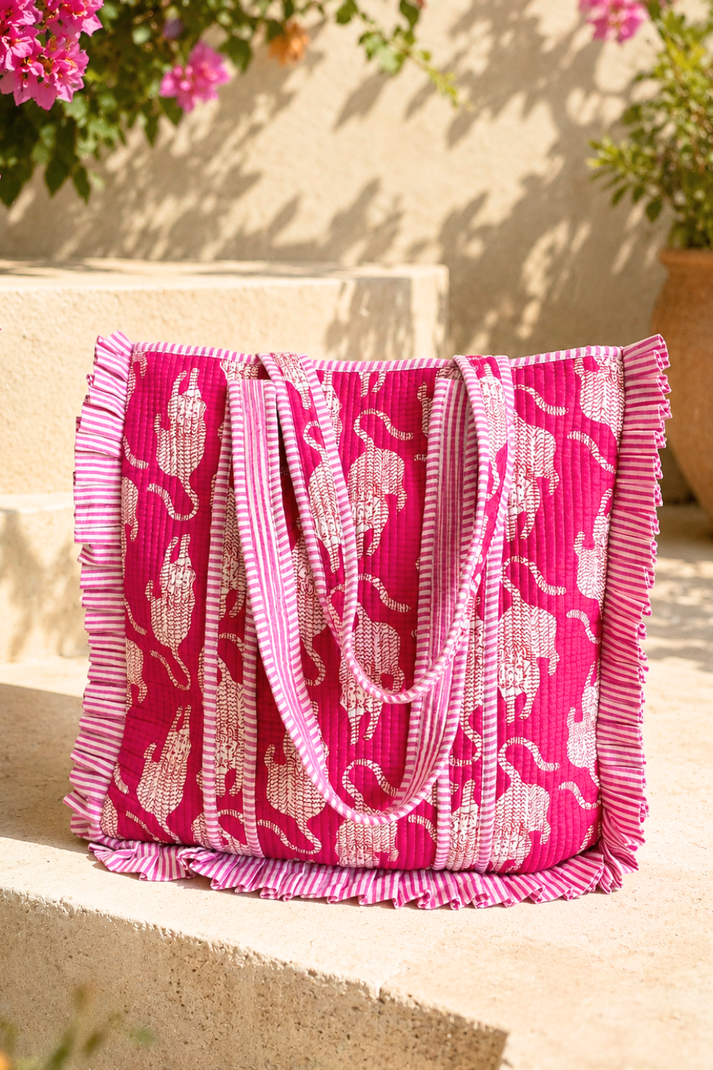 Pink Ruffle Quilted Cotton Tote Bag
