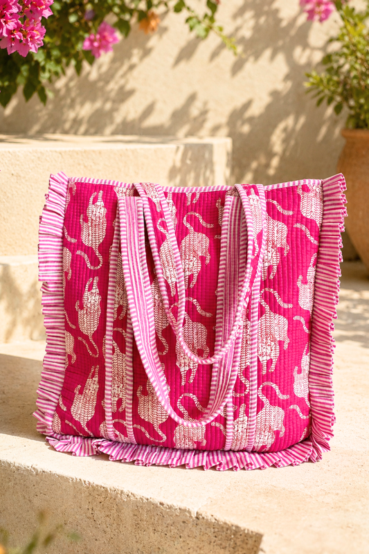 Pink Ruffle Quilted Cotton Tote Bag