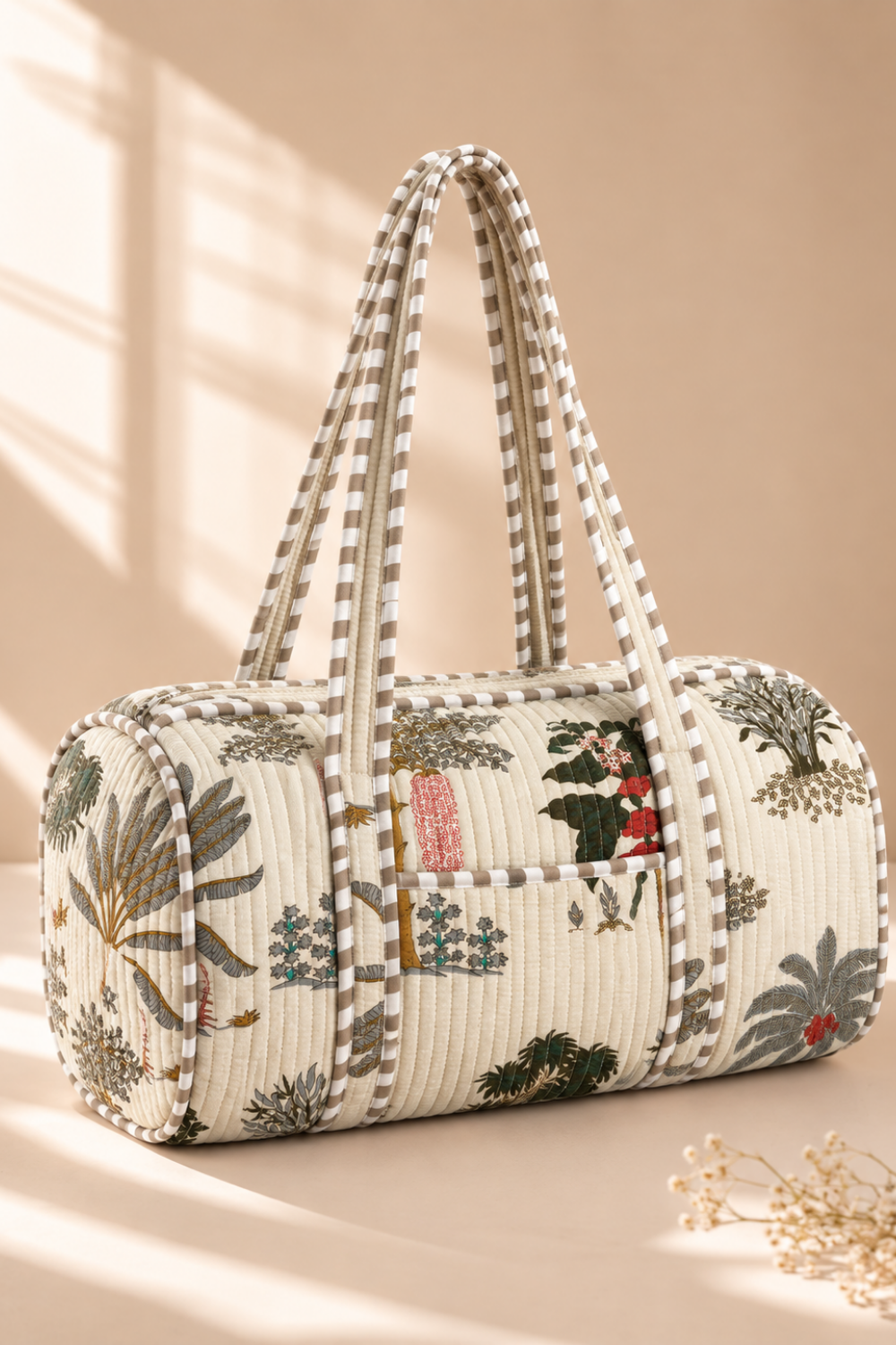 Sage Garden Quilted Handblock Printed Cotton Duffle Bag