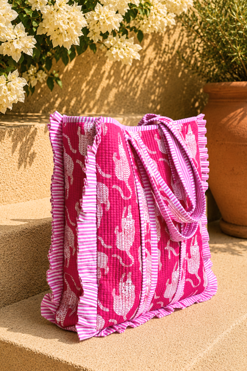 Pink Ruffle Quilted Cotton Tote Bag