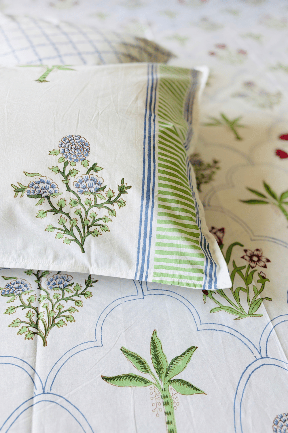 Sage Palm Handblock Printed Percale Cotton Bedsheet