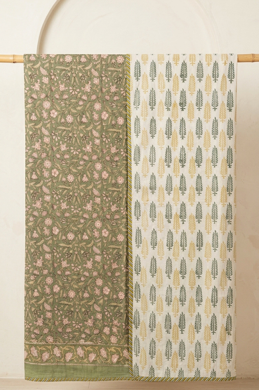 Olive Garden Handblock Printed Reversible Mulmul Dohar