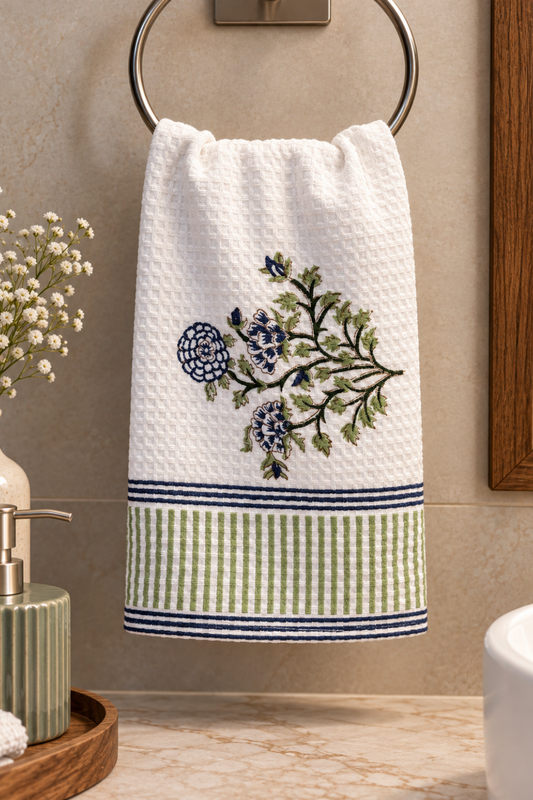 Mossy Muse Handblock Printed Waffle Cotton Hand Towel- Set of 2