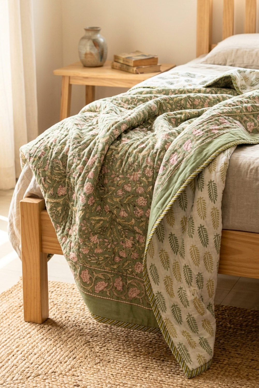 Olive Garden Handblock Printed Reversible Mulmul Dohar